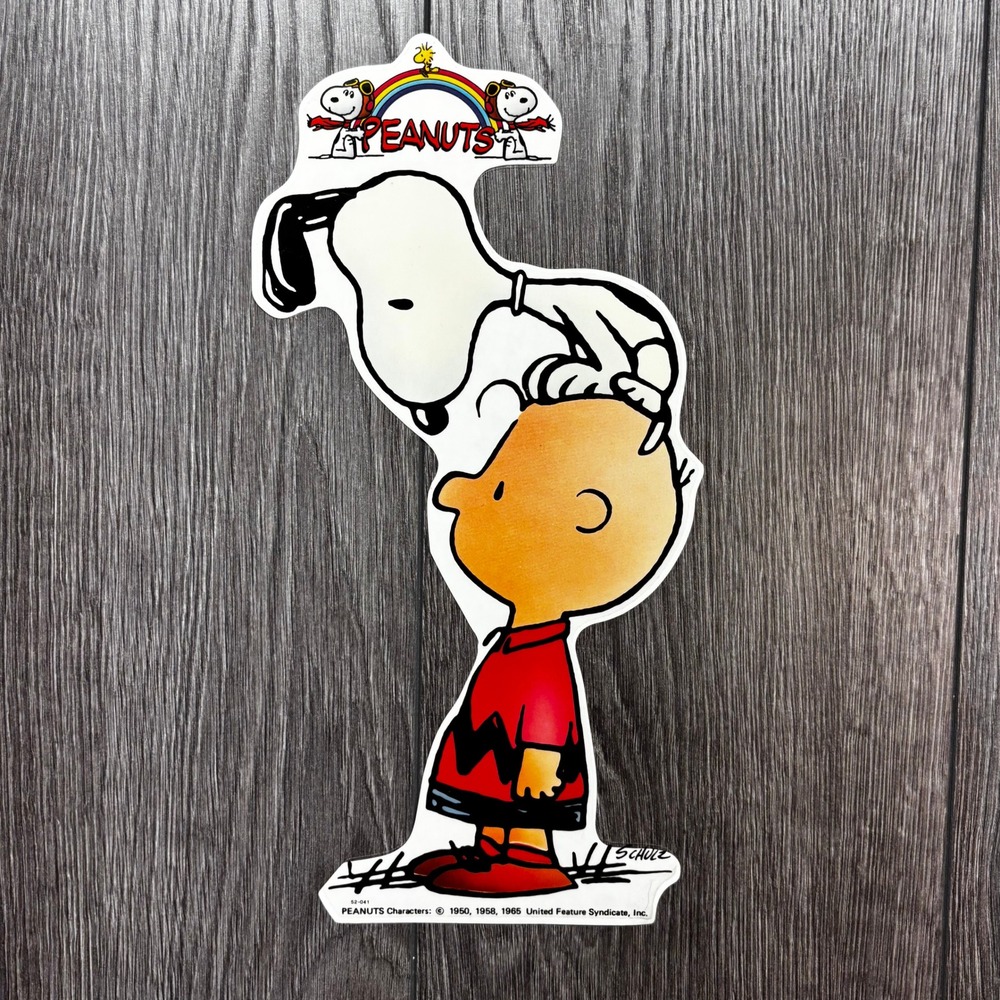 Vintage Peanuts Snoopy Charlie Brown Die Cut Sticker Large 12 Inch Rainbow Decal